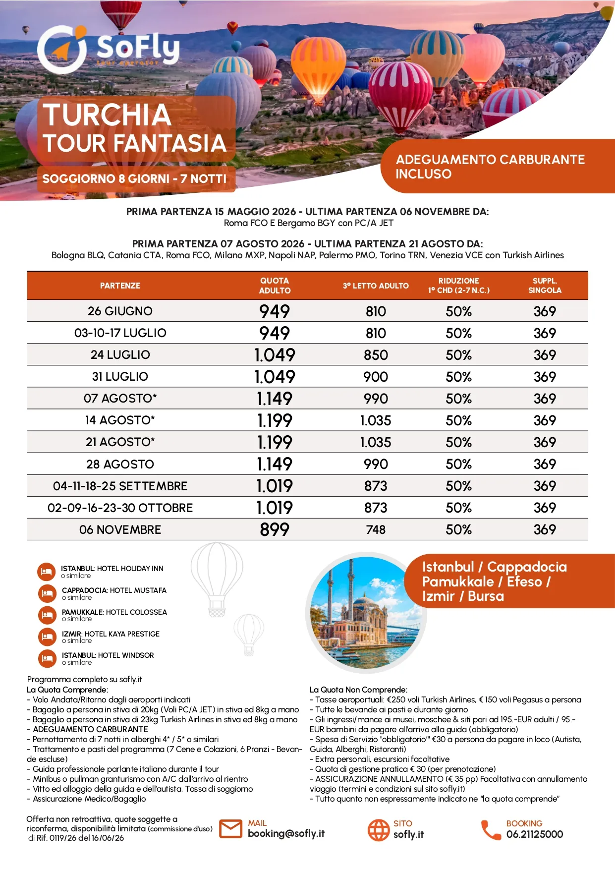 SPECIALE TURCHIA TOUR FANTASIA DA GIUGNO A NOVEMBRE