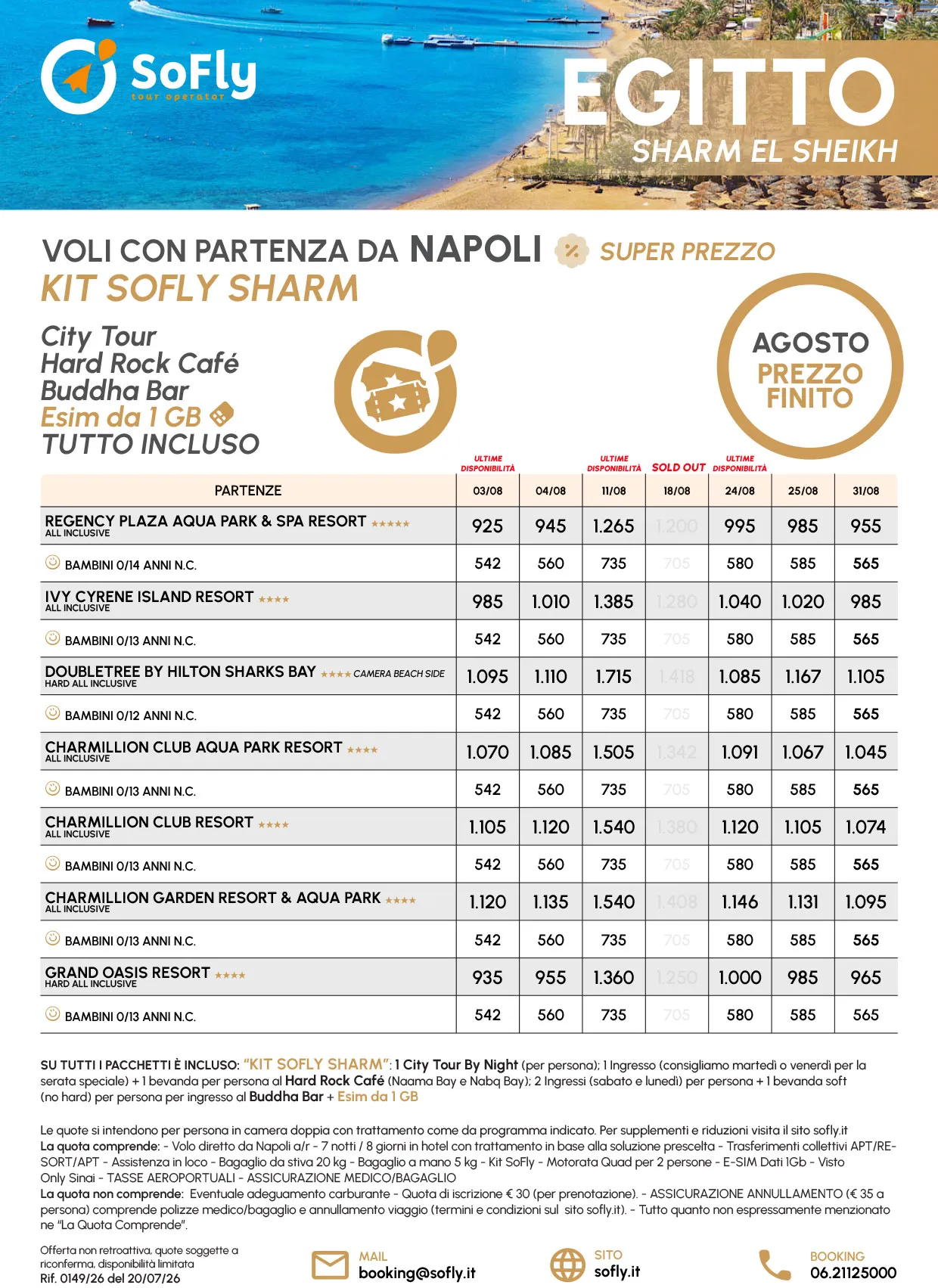 SPECIALE SHARM EL SHEIKH TUTTO INCLUSO AGOSTO DA NAPOLI