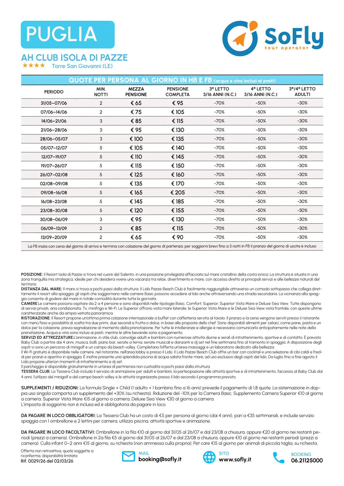 SPECIALE PUGLIA ESTATE  AH CLUB ISOLA DI PAZZE