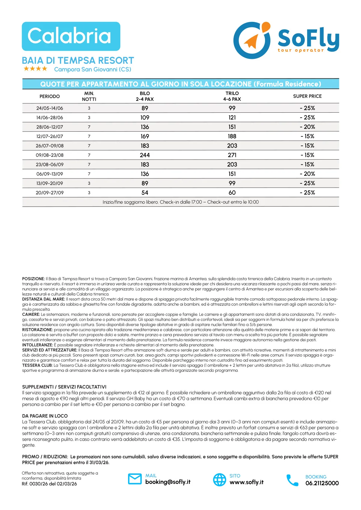 SPECIALE CALABRIA ESTATE  BAIA DI TEMPSA RESORT  IN RESIDENCE