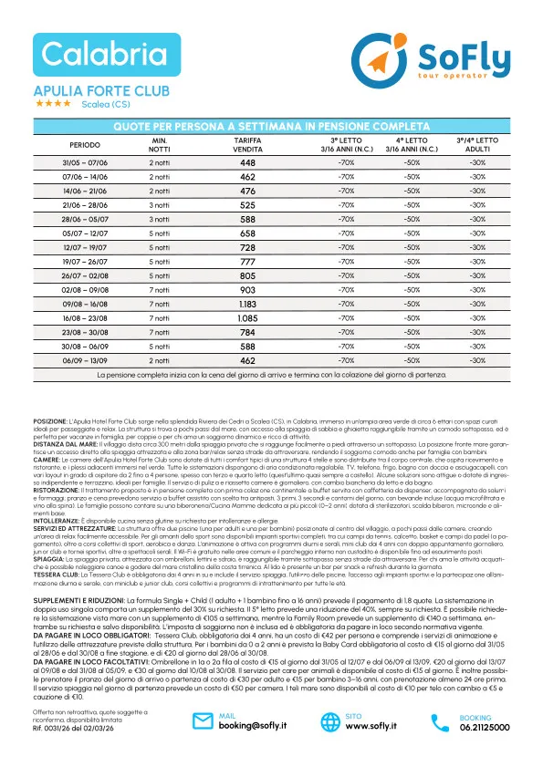 SPECIALE CALABRIA ESTATE APULIA FORTE CLUB