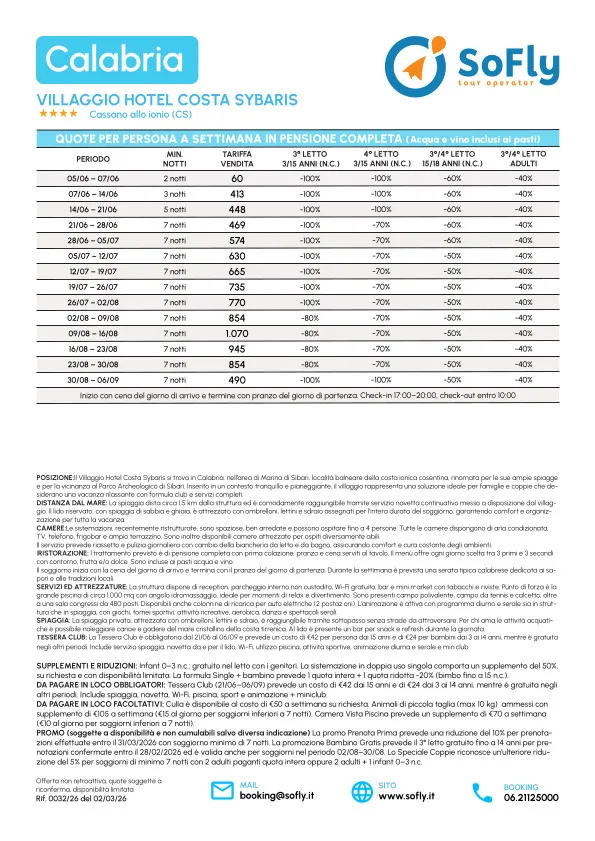 SPECIALE CALABRIA ESTATE VILLAGGIO HOTEL COSTA SYBARIS